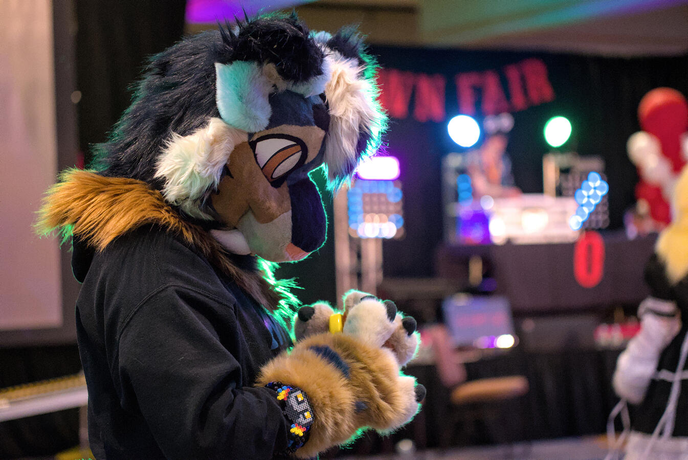 Pigeon playing big connect-4 at Furcationland